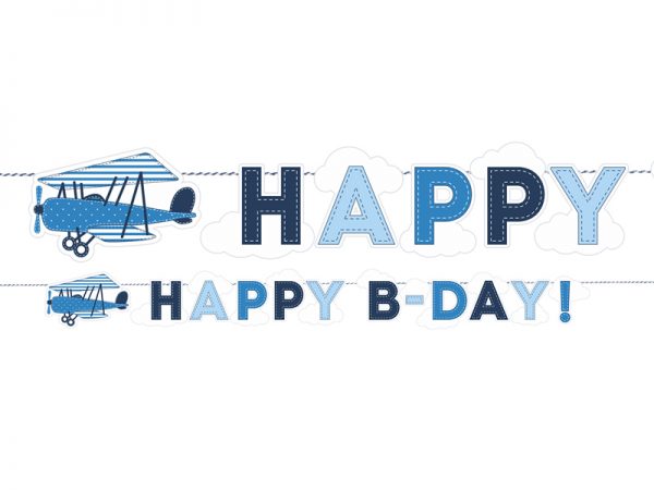 dekoracje z samolotem, baner happy b-day,, baner urodzinowy z serii samolocik, baner urodzinowy samolocik, baner urodzinowy na Roczek,