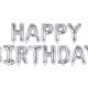 balonowy napis Happy Birthday srebrny, napis z balonów Happy Birthday srebrny